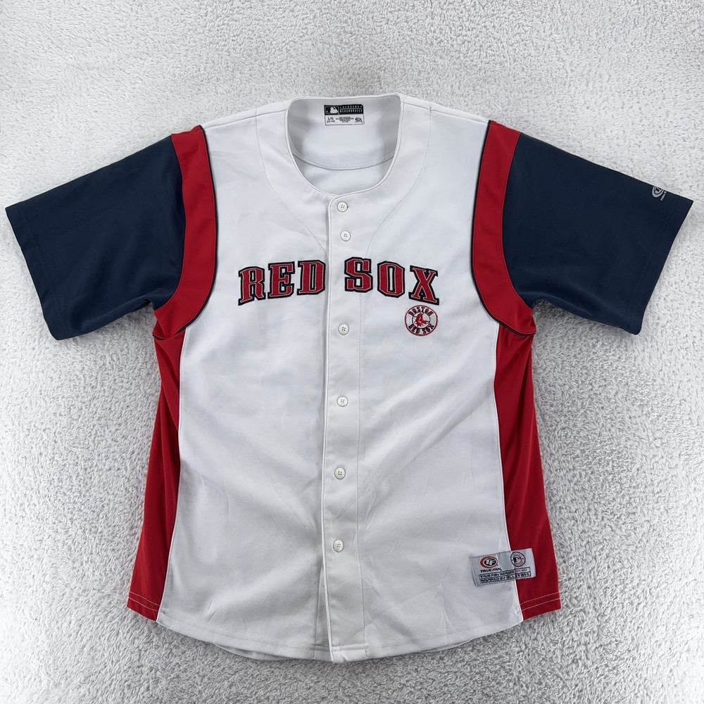 Boston Red Sox Baseball Jersey Mens Large‎ White Red Navy MLB Shirt True Fan